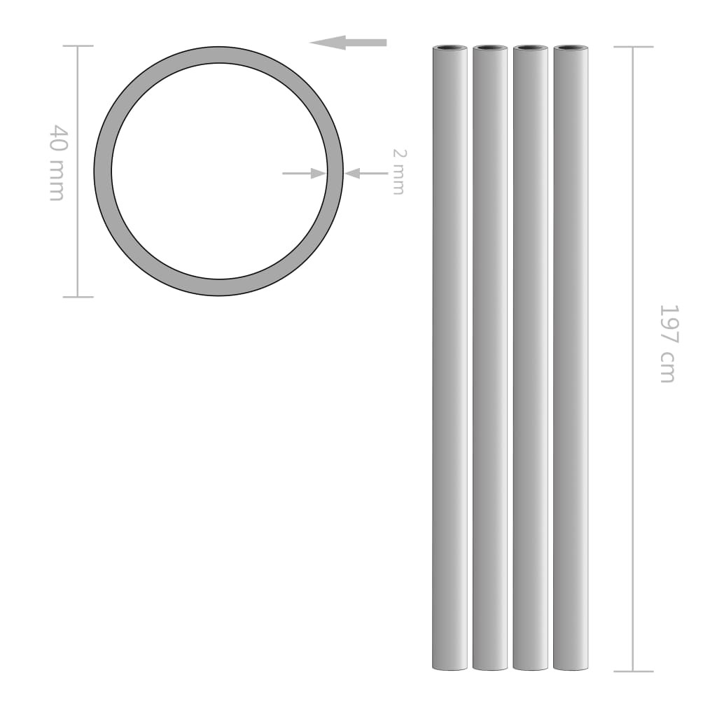 4 pcs Aluminium Tubes Round 2m 40x2mm
